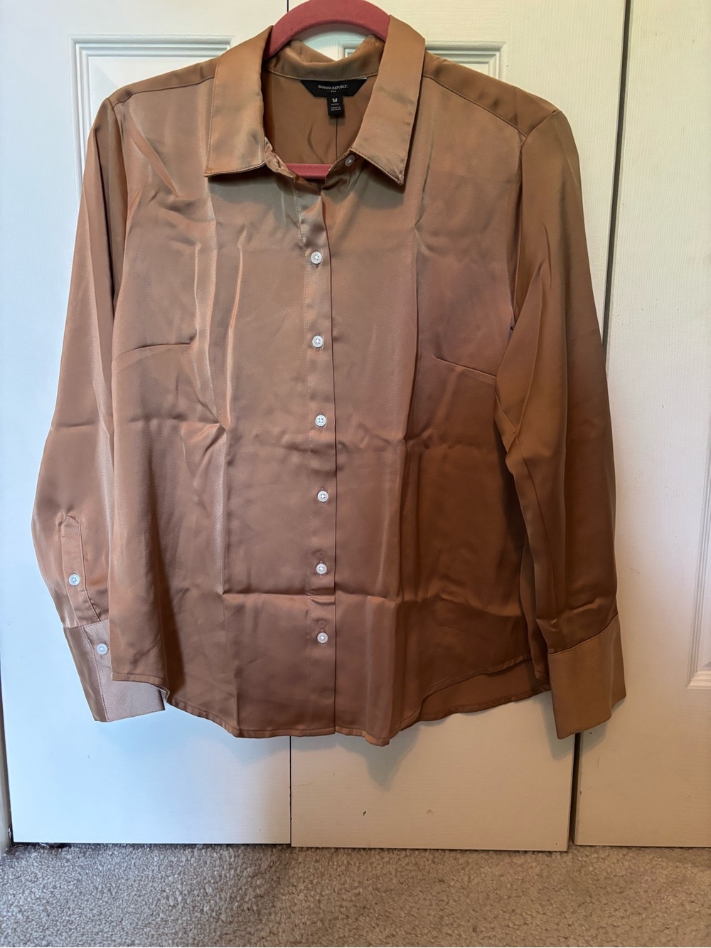 Banana Republic Satin Button-Up Blouse and Dress Pant in Camel